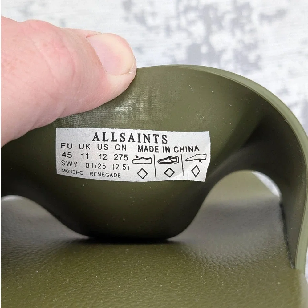 AllSaints Mens Olive Green Slides Sandals Size 12 US 45 EU‎ 11 UK Renegade